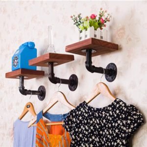 Étagère Murale Industrielle Bois Acier Brut