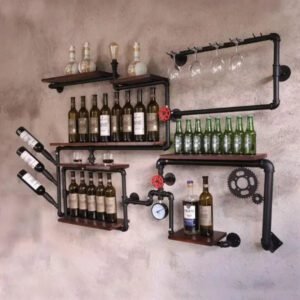 Étagère Murale Industrielle Pour Bar Style Rustique En Métal
