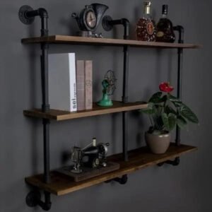 Étagère Murale Industrielle Style Bibliothèque En Bois Massif