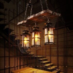 Lampe Suspendue Industrielle Bois Brut