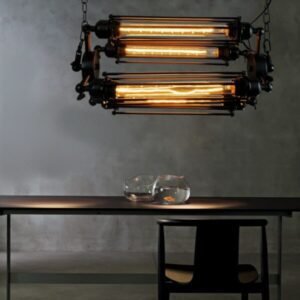 Suspension Industrielle Noire 4 Lampes Design