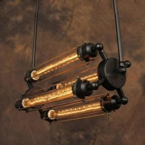 Suspension Industrielle Noire 4 Lampes Design