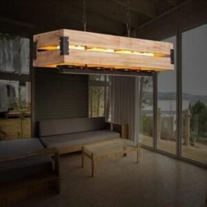 Suspension Industrielle Noire Bois Authentique