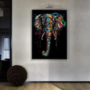 Tableau Industriel Éléphant Multicolore Panoramique Contemporain