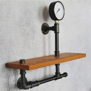 Étagère Murale Noire Bois Industriel Authentique