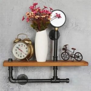 Étagère Murale Noire Bois Industriel Authentique