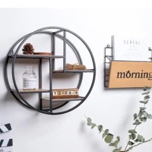 Étagère Murale Ronde Industrielle Métal Noir