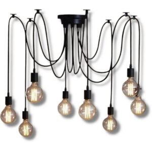 Suspension Industrielle Multiples Éclairages Métal Patiné