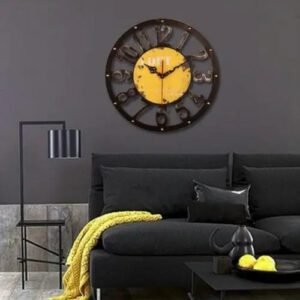 Horloge Industrielle Jaune Surdimensionnée Authentique Métallique
