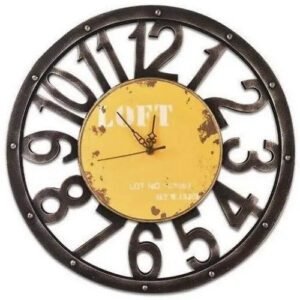 Horloge Industrielle Jaune Surdimensionnée Authentique Métallique