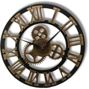 Horloge Industrielle Métallique Contemporaine Noir Doré