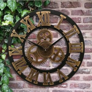 Horloge Industrielle Métallique Contemporaine Noir Doré